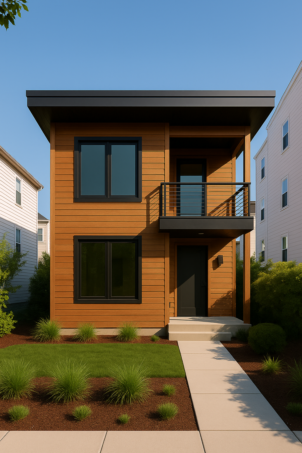 The 400: photoreal rendering (horizontal cedar, two-story)